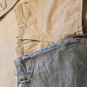 Mango Jean Shorts in Light Blue and Beige